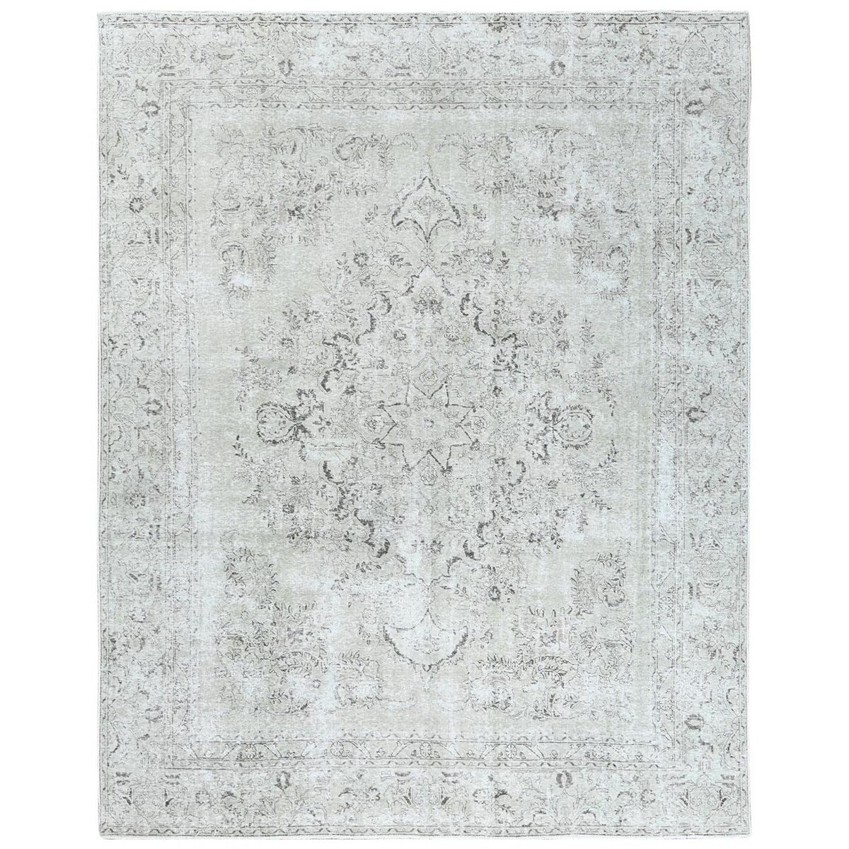 Shahbanu Rugs Hand Knotted Washed Out Gray Semi Antique Persian Tabriz