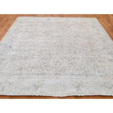 Shahbanu Rugs Hand-Knotted White Wash Vintage Kerman With Birds Worn Pile Rug (6'3" x 9'1") - 6'3" x 9'1"