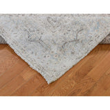 Shahbanu Rugs Hand-Knotted White Wash Vintage Kerman With Birds Worn Pile Rug (6'3" x 9'1") - 6'3" x 9'1"