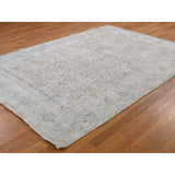 Shahbanu Rugs Hand-Knotted White Wash Vintage Kerman With Birds Worn Pile Rug (6'3" x 9'1") - 6'3" x 9'1"
