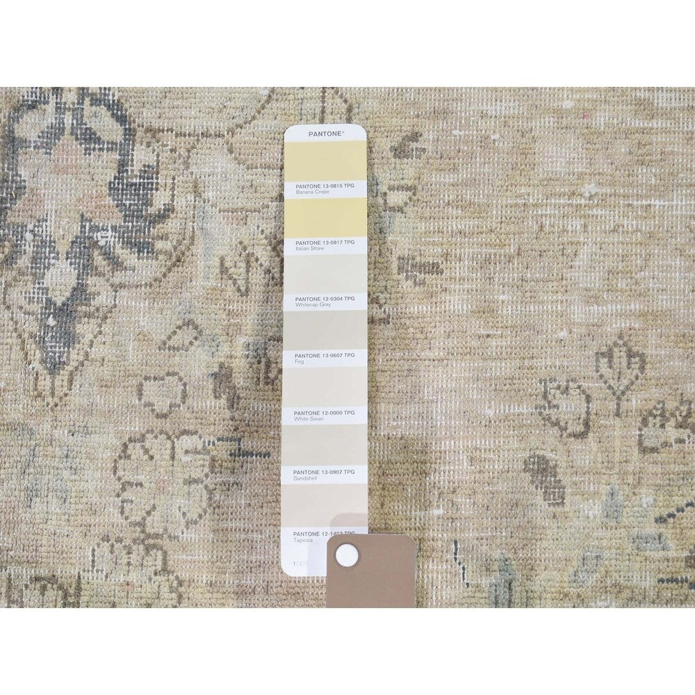 Shahbanu Rugs Hand-Knotted White Wash Vintage Kerman Worn Pile Oriental Rug (9'9" x 12'2") - 9'9" x 12'2"