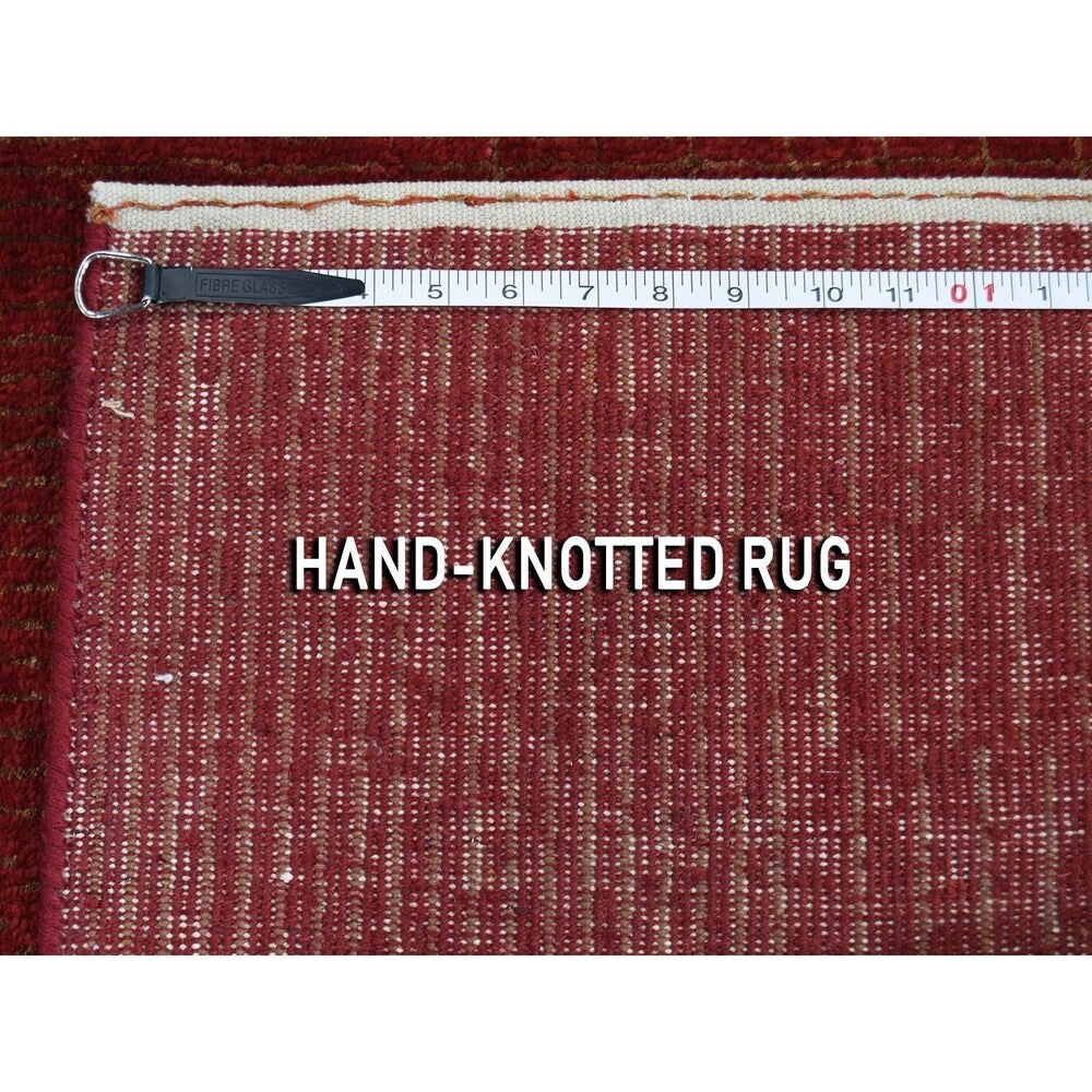 Shahbanu Rugs Hand-Knotted Wool and Silk Tone-on-Tone Red Nepali Runner Oriental Rug (2'2" x 10'1") - 2'2" x 10'1"