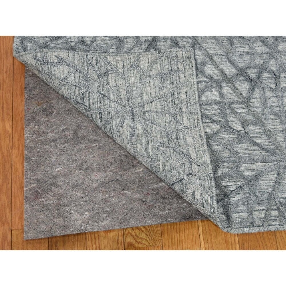 Shahbanu Rugs Hand-Loomed Tone on Tone Hi-Lo Pile Wool and Silk Oriental Rug - 9'0" x 11'10"