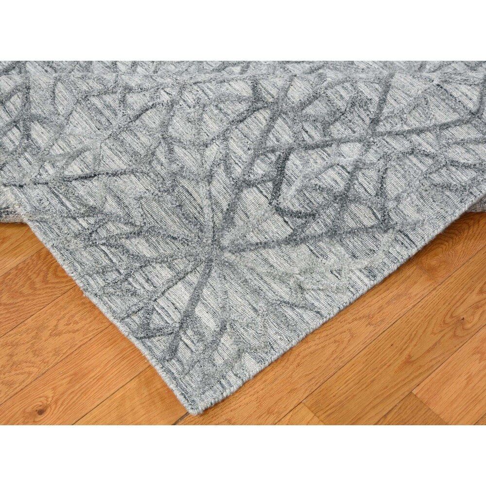 Shahbanu Rugs Hand-Loomed Tone on Tone Hi-Lo Pile Wool and Silk Oriental Rug - 9'0" x 11'10"