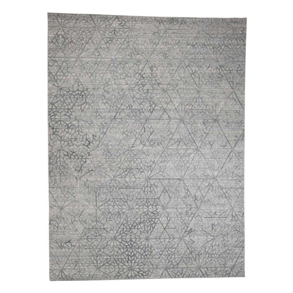 Shahbanu Rugs Hand-Loomed Tone on Tone Hi-Lo Pile Wool and Silk Oriental Rug - 9'0" x 11'10"
