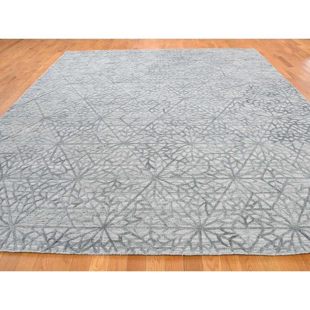Shahbanu Rugs Hand-Loomed Tone on Tone Hi-Lo Pile Wool and Silk Oriental Rug - 9'0" x 11'10"