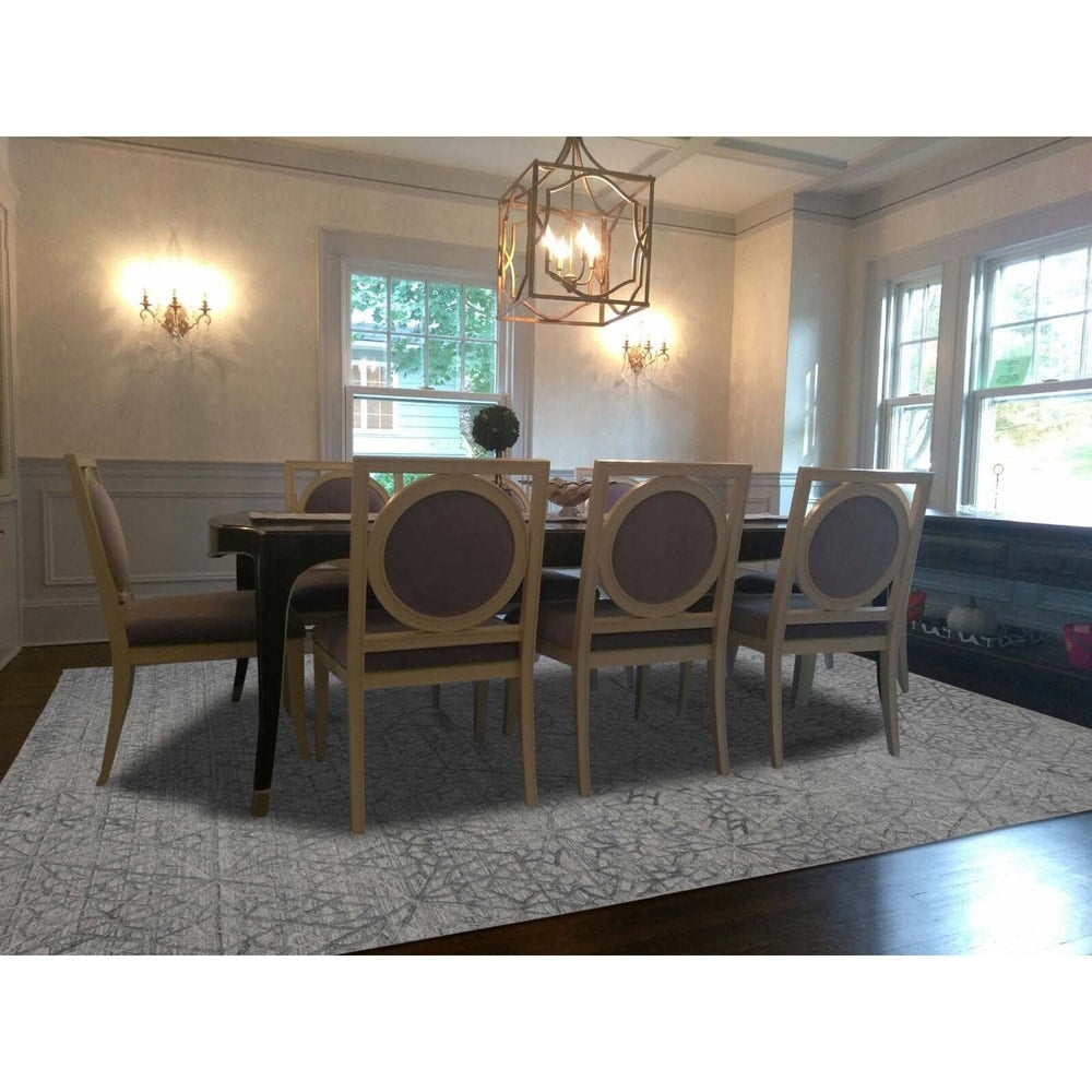 Shahbanu Rugs Hand-Loomed Tone on Tone Hi-Lo Pile Wool and Silk Oriental Rug - 9'0" x 11'10"