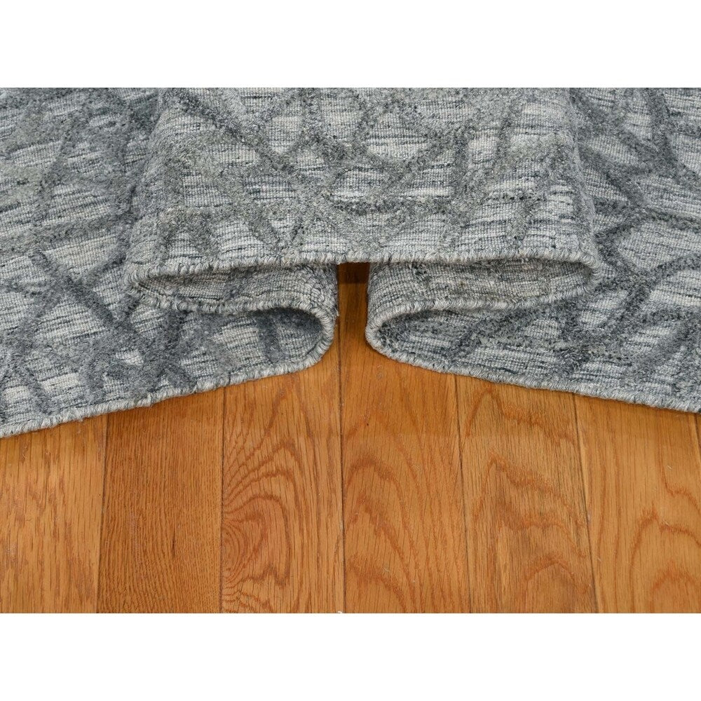 Shahbanu Rugs Hand-Loomed Tone on Tone Hi-Lo Pile Wool and Silk Oriental Rug - 9'0" x 11'10"