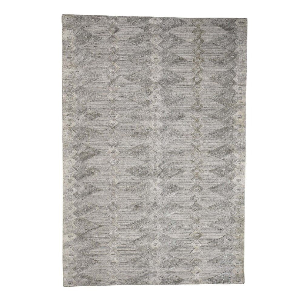 Shahbanu Rugs Hand Loomed Wool and Silk Modern Geometric Design Hi-Lo Pile Rug - 6'3" x 9'2"