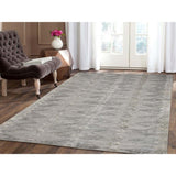 Shahbanu Rugs Hand Loomed Wool and Silk Modern Geometric Design Hi-Lo Pile Rug - 6'3" x 9'2"