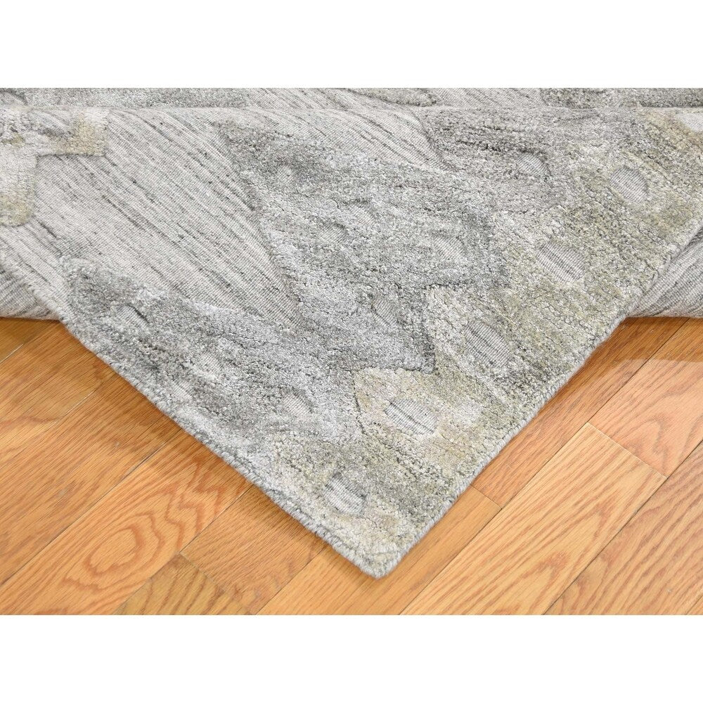 Shahbanu Rugs Hand Loomed Wool and Silk Modern Geometric Design Hi-Lo Pile Rug - 6'3" x 9'2"