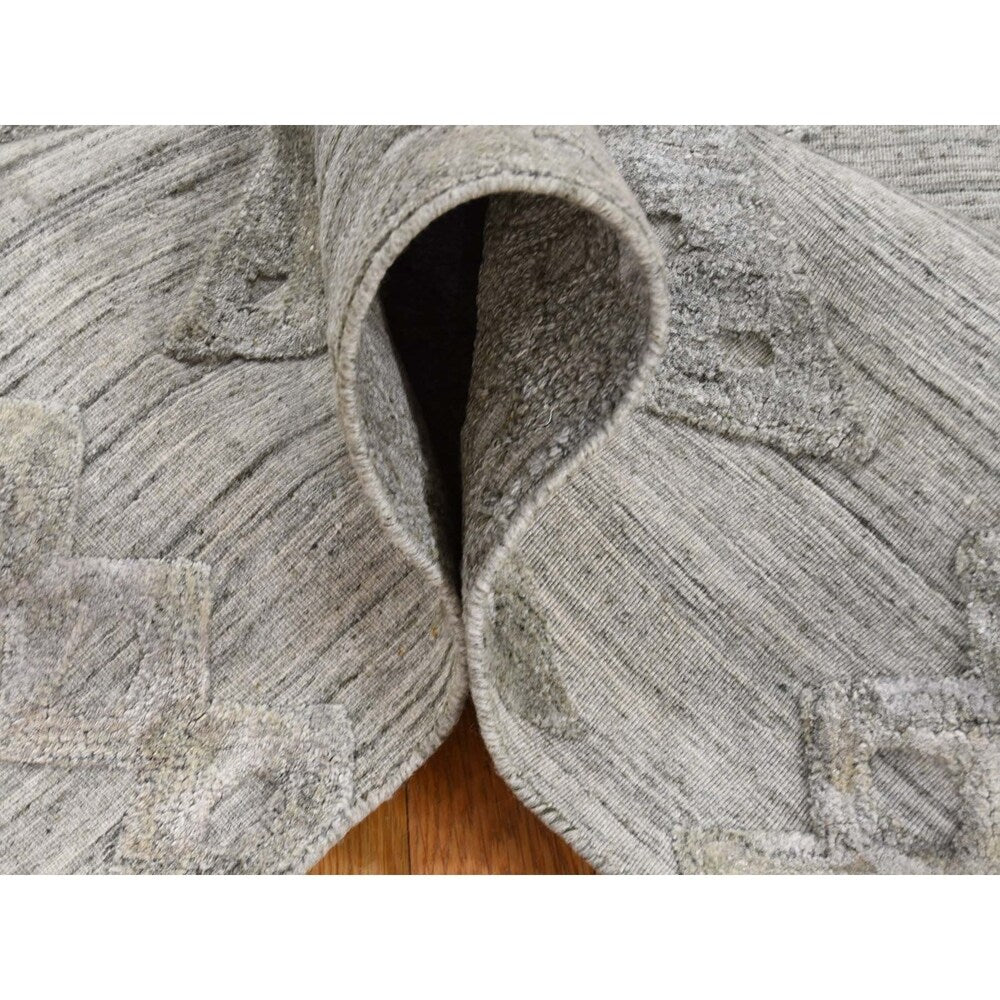 Shahbanu Rugs Hand Loomed Wool and Silk Modern Geometric Design Hi-Lo Pile Rug - 6'3" x 9'2"
