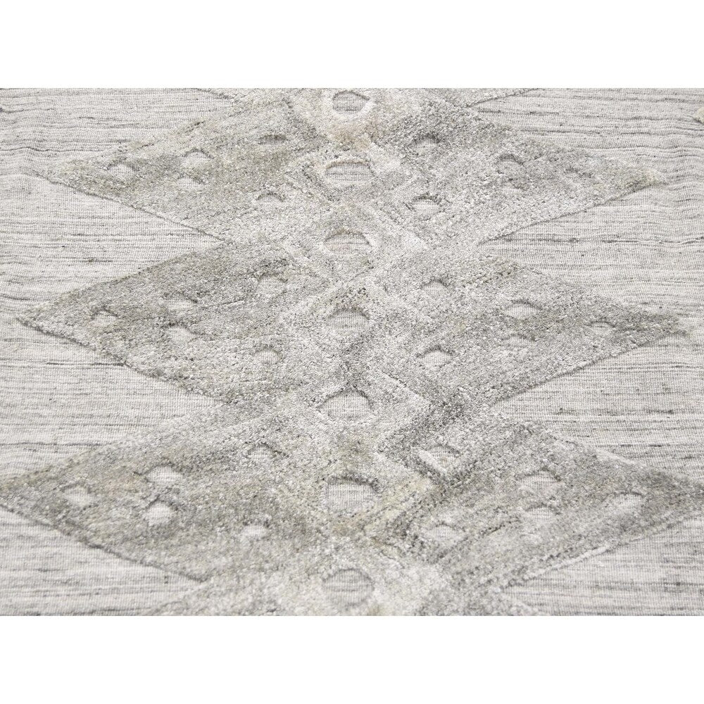 Shahbanu Rugs Hand Loomed Wool and Silk Modern Geometric Design Hi-Lo Pile Rug - 6'3" x 9'2"