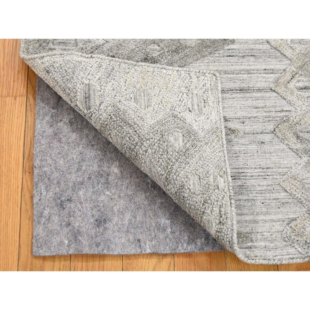 Shahbanu Rugs Hand Loomed Wool and Silk Modern Geometric Design Hi-Lo Pile Rug - 6'3" x 9'2"
