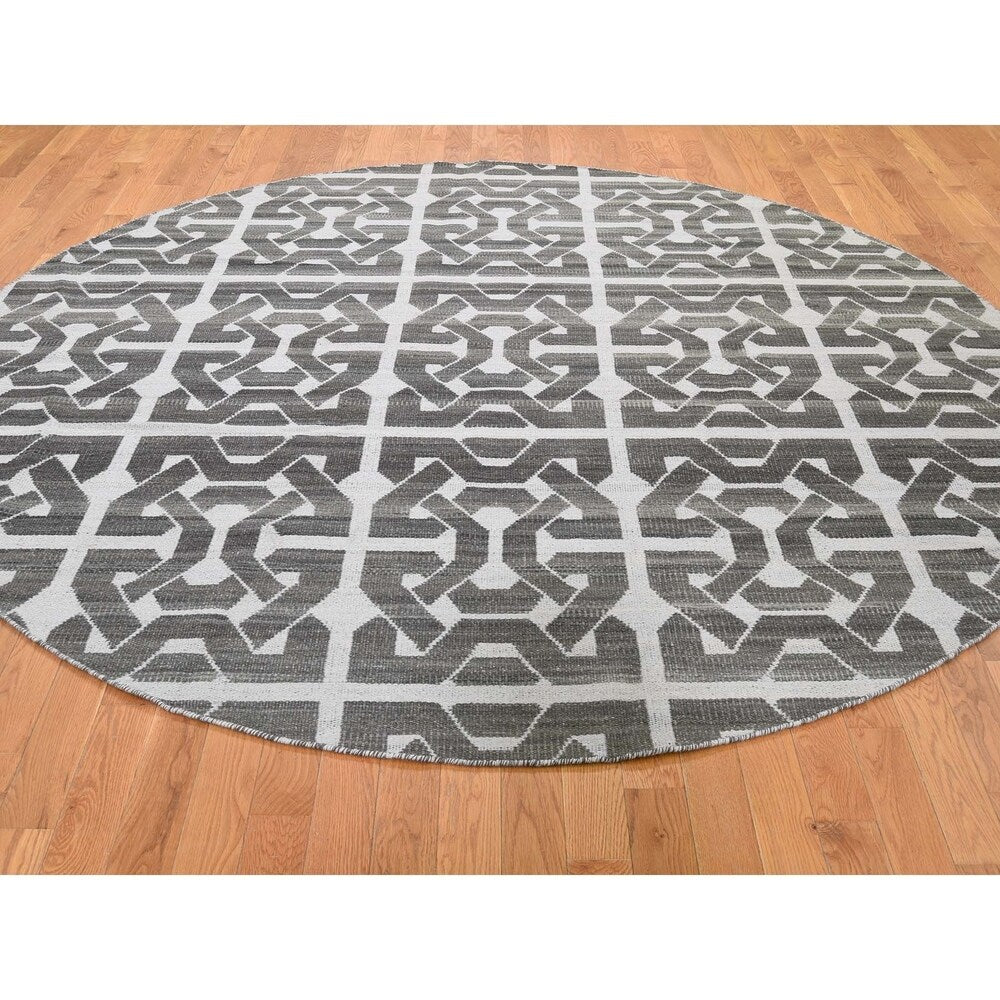 Shahbanu Rugs Hand Woven Flat Weave Pure Wool Reversible Round Kilim Oriental Rug (8'0" x 8'0") - 8'0" x 8'0"
