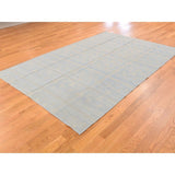 Shahbanu Rugs Hand-Woven Pure Wool Sky Blue Reversible Kilim Flat Weave Rug - 5'0" x 7'0"