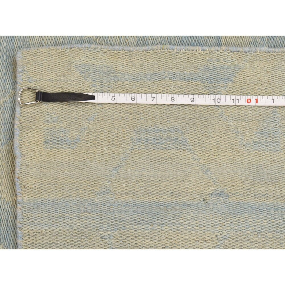 Shahbanu Rugs Hand-Woven Pure Wool Sky Blue Reversible Kilim Flat Weave Rug - 5'0" x 7'0"