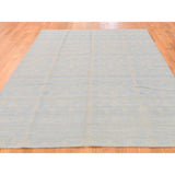 Shahbanu Rugs Hand-Woven Pure Wool Sky Blue Reversible Kilim Flat Weave Rug - 5'0" x 7'0"