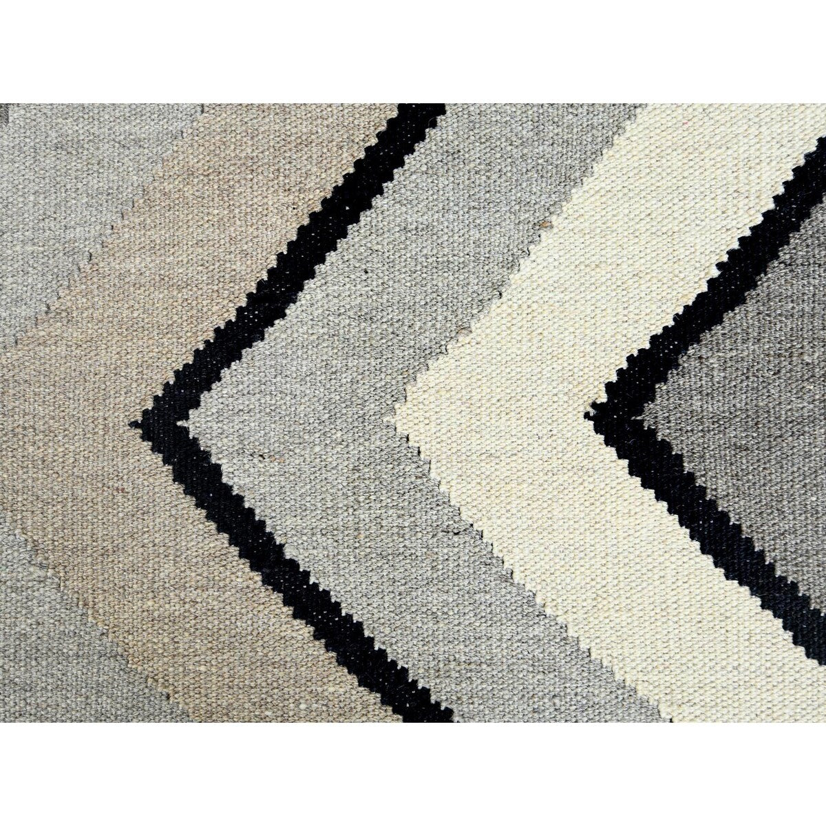 Shahbanu Rugs Hand Woven Taupe Geometric Zigzag Design Flat Weave Kilim Handspun Wool Reversible Oriental Rug (9'2" x 12'0")