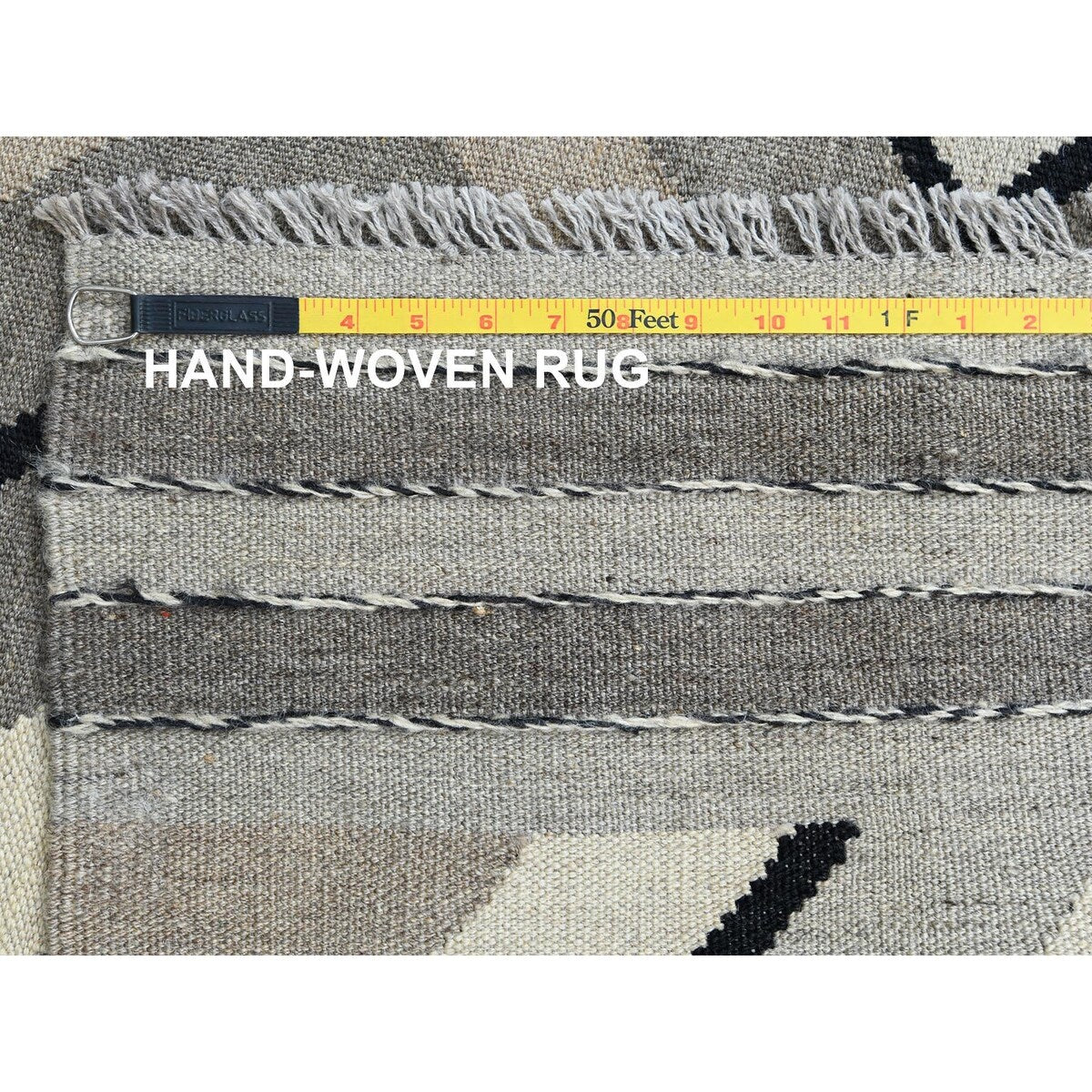 Shahbanu Rugs Hand Woven Taupe Geometric Zigzag Design Flat Weave Kilim Handspun Wool Reversible Oriental Rug (9'2" x 12'0")