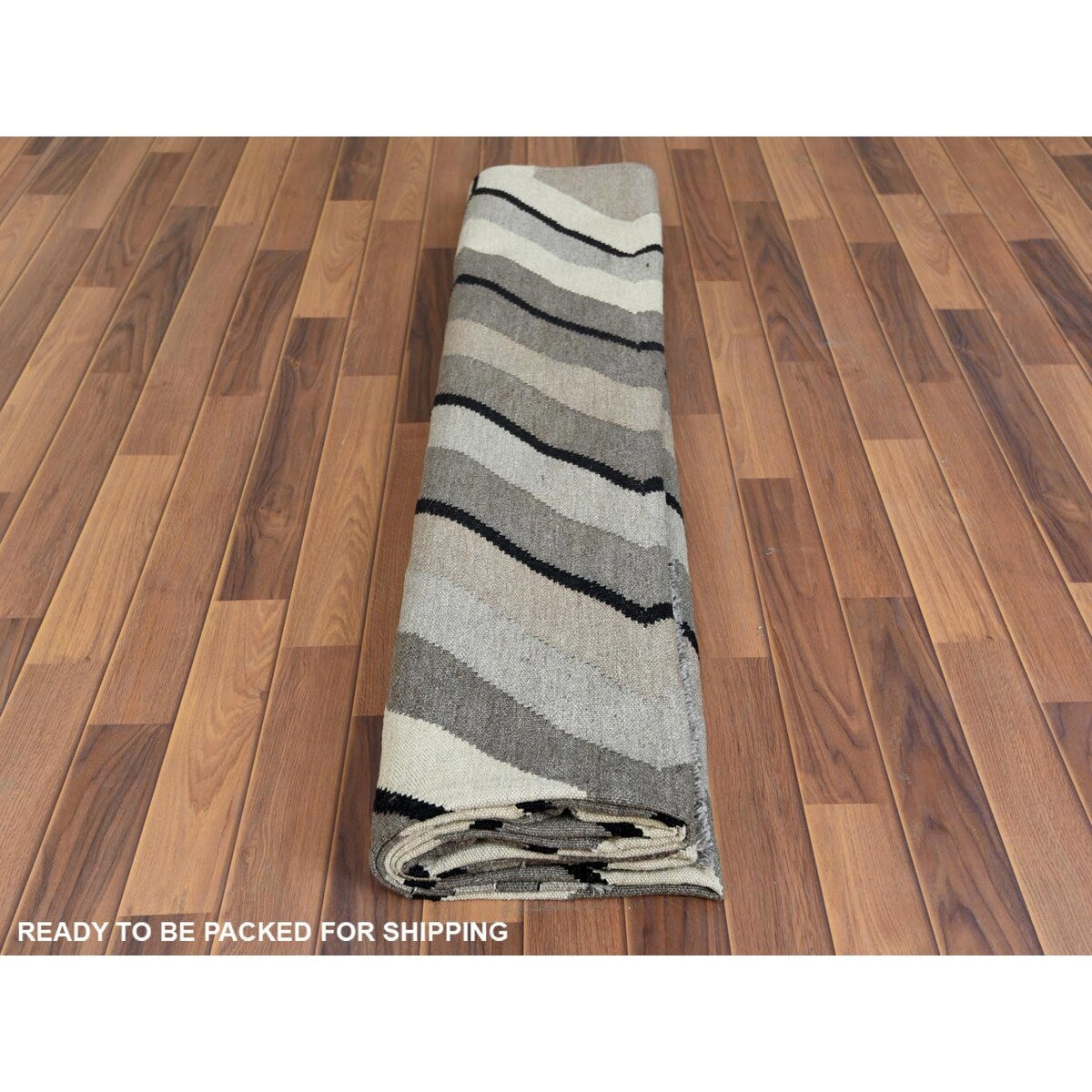 Shahbanu Rugs Hand Woven Taupe Geometric Zigzag Design Flat Weave Kilim Handspun Wool Reversible Oriental Rug (9'2" x 12'0")