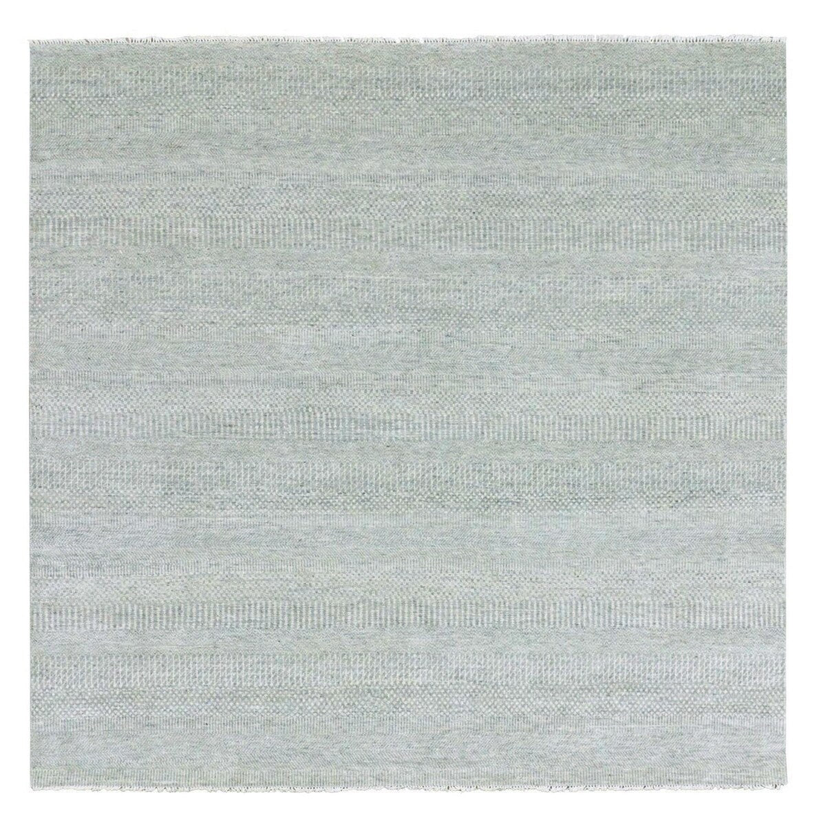 Shahbanu Rugs Heather Gray, Modern Grass Design, Tone on Tone, Undyed 100% Wool, Hand Knotted, Square Oriental Rug (8'1" x 8'2")