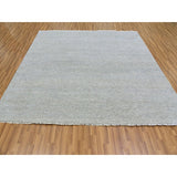 Shahbanu Rugs Heather Gray, Modern Grass Design, Tone on Tone, Undyed 100% Wool, Hand Knotted, Square Oriental Rug (8'1" x 8'2")