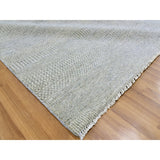 Shahbanu Rugs Heather Gray, Modern Grass Design, Tone on Tone, Undyed 100% Wool, Hand Knotted, Square Oriental Rug (8'1" x 8'2")