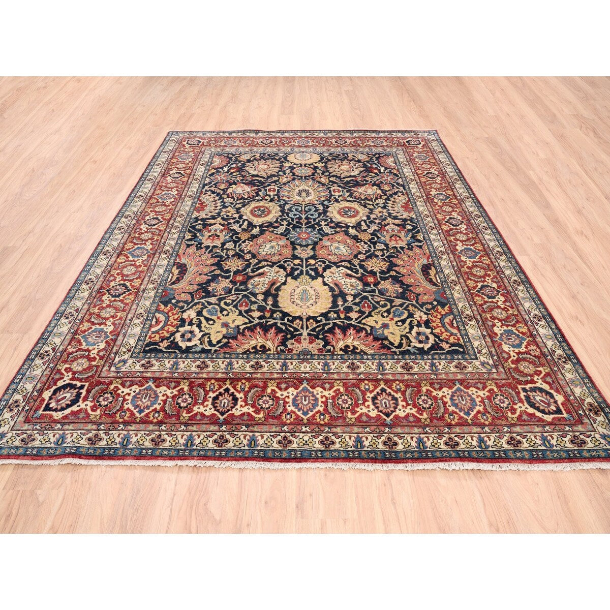 Shahbanu Rugs Heriz with All Over Design Charcoal Black Pure Wool Natural Dyes Hand Knotted Oriental Rug (7'10" x 10'0")