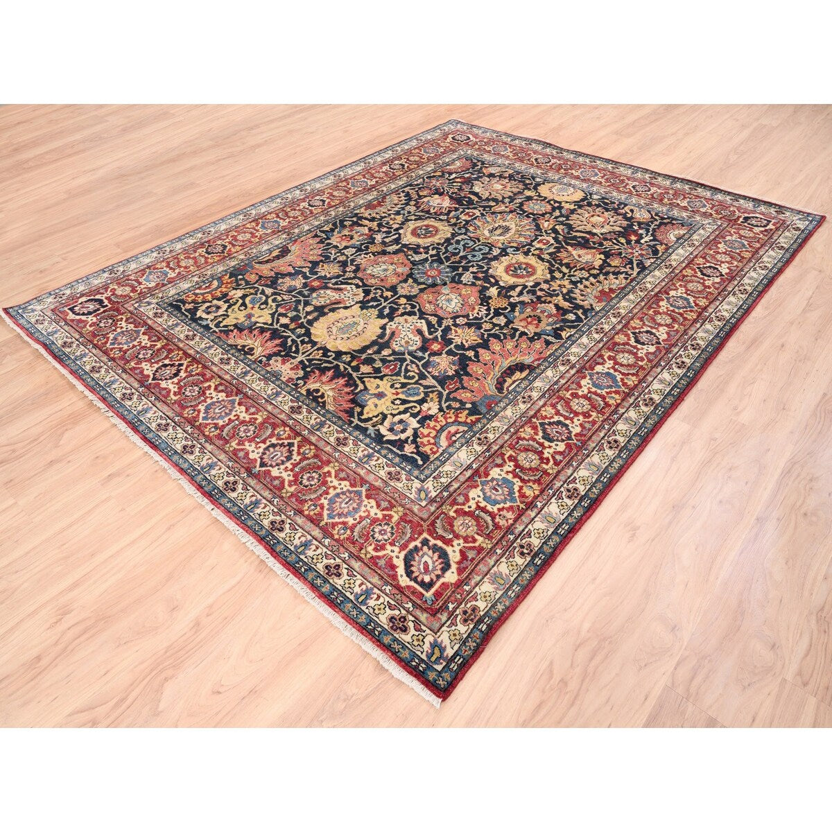 Shahbanu Rugs Heriz with All Over Design Charcoal Black Pure Wool Natural Dyes Hand Knotted Oriental Rug (7'10" x 10'0")