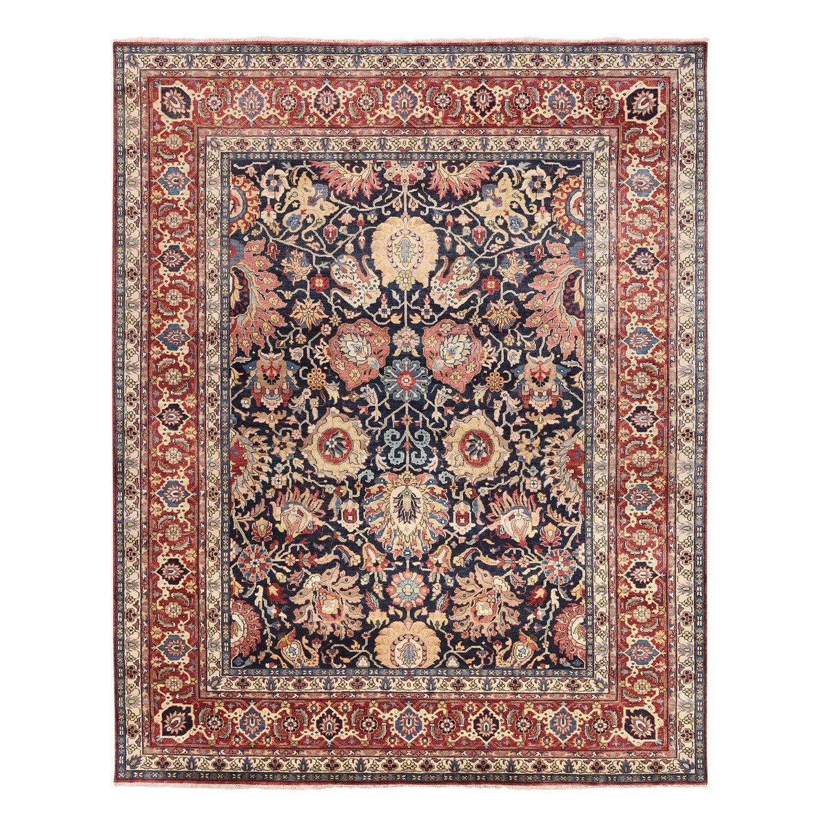 Shahbanu Rugs Heriz with All Over Design Charcoal Black Pure Wool Natural Dyes Hand Knotted Oriental Rug (7'10" x 10'0")