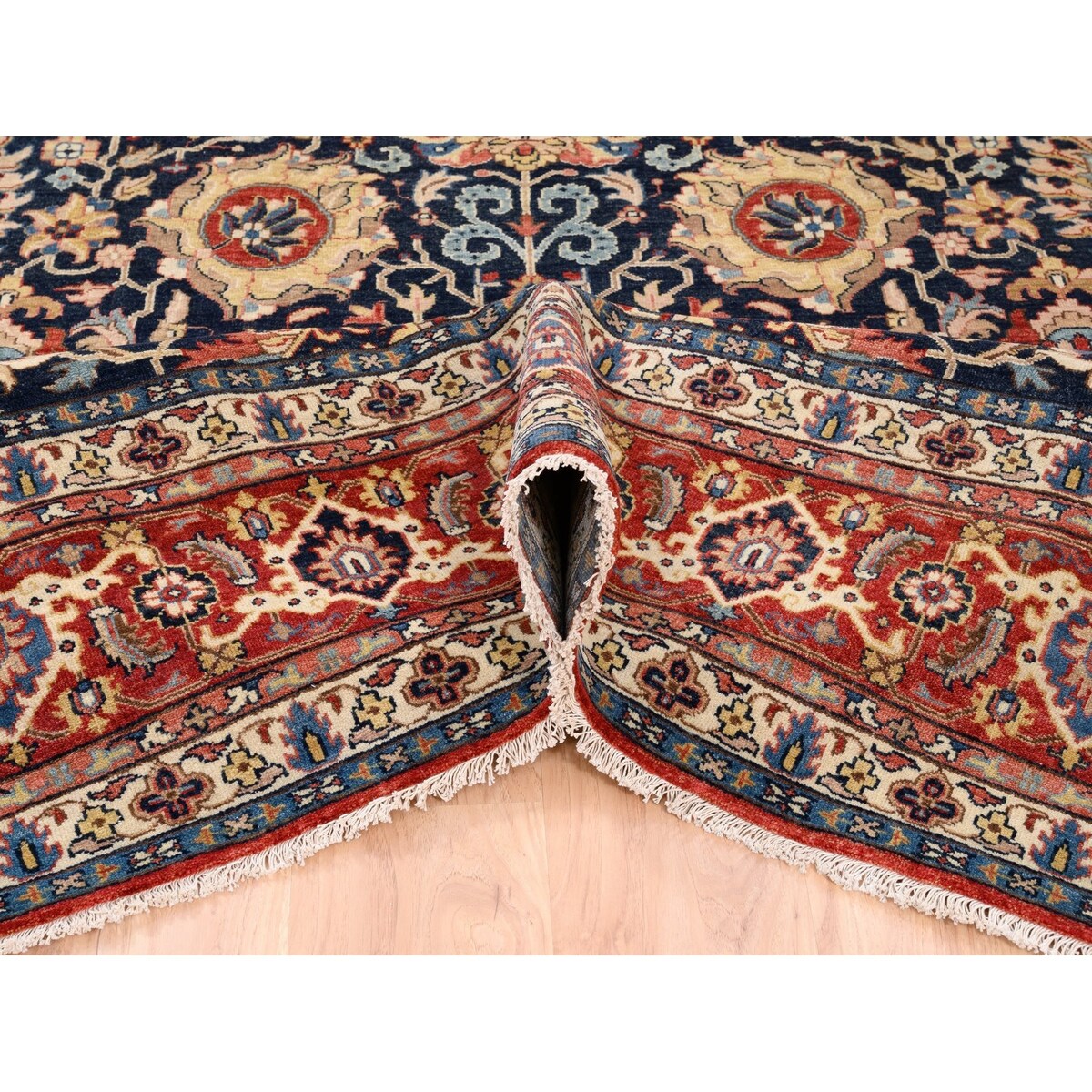Shahbanu Rugs Heriz with All Over Design Charcoal Black Pure Wool Natural Dyes Hand Knotted Oriental Rug (7'10" x 10'0")