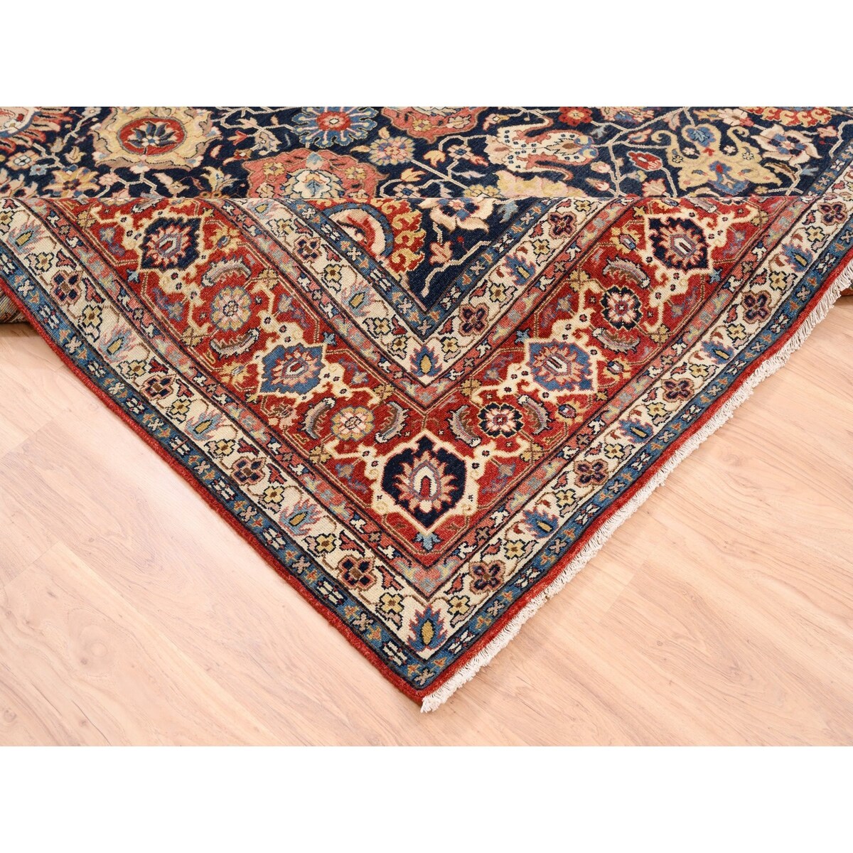 Shahbanu Rugs Heriz with All Over Design Charcoal Black Pure Wool Natural Dyes Hand Knotted Oriental Rug (7'10" x 10'0")