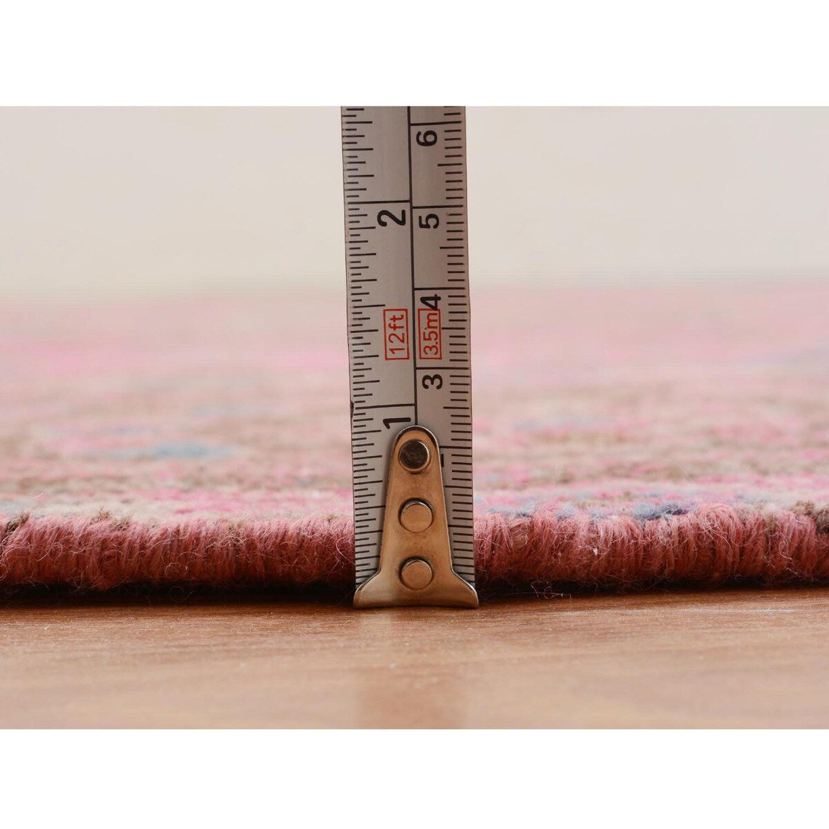 Hot Pink Vintage Persian Mashad Worn Down Handmade Rug(7'x9'9") - 7'0" x 9'9"