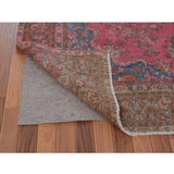Hot Pink Vintage Persian Mashad Worn Down Handmade Rug(7'x9'9") - 7'0" x 9'9"