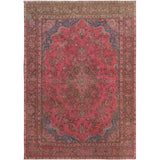 Hot Pink Vintage Persian Mashad Worn Down Handmade Rug(7'x9'9") - 7'0" x 9'9"