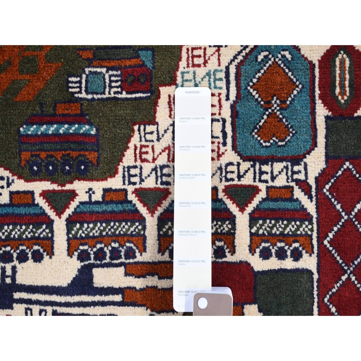 Shahbanu Rugs Ivory Collectible Russian Invasion Afghan War Design Tanks Guns Choppers Wool Hand Knotted Mat Rug (1'10" x 2'6")