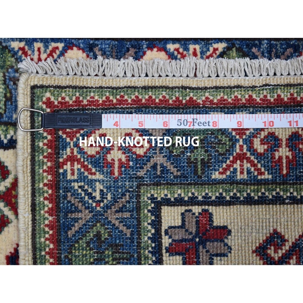 Shahbanu Rugs Ivory Geometric Design Kazak Pure Wool Hand-Knotted Oriental Rug (2'0" x 3'0") - 2'0" x 3'0"