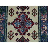 Shahbanu Rugs Ivory Geometric Design Kazak Pure Wool Hand-Knotted Oriental Rug (2'0" x 3'0") - 2'0" x 3'0"