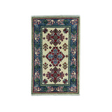 Shahbanu Rugs Ivory Geometric Design Kazak Pure Wool Hand-Knotted Oriental Rug (2'0" x 3'0") - 2'0" x 3'0"