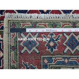 Shahbanu Rugs Ivory Geometric Design Kazak Runner Pure Wool Hand-Knotted Rug (2'9" x 9'8") - 2'9" x 9'8"