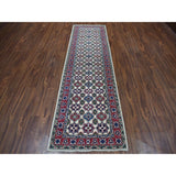Shahbanu Rugs Ivory Geometric Design Kazak Runner Pure Wool Hand-Knotted Rug (2'9" x 9'8") - 2'9" x 9'8"