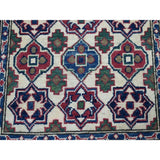 Shahbanu Rugs Ivory Geometric Design Kazak Runner Pure Wool Hand-Knotted Rug (2'9" x 9'8") - 2'9" x 9'8"