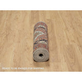 Shahbanu Rugs Ivory Pure Wool Antiqued Fine Heriz Re-Creation Hand Knotted Large Geometric Elements Runner Rug (2'6"x8'2")