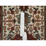 Shahbanu Rugs Ivory Pure Wool Antiqued Fine Heriz Re-Creation Hand Knotted Large Geometric Elements Runner Rug (2'6"x8'2")