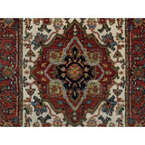 Shahbanu Rugs Ivory Pure Wool Antiqued Fine Heriz Re-Creation Hand Knotted Large Geometric Elements Runner Rug (2'6"x8'2")