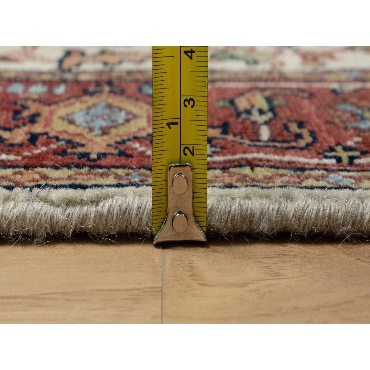 Shahbanu Rugs Ivory Pure Wool Antiqued Fine Heriz Re-Creation Hand Knotted Large Geometric Elements Runner Rug (2'6"x8'2")
