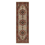 Shahbanu Rugs Ivory Pure Wool Antiqued Fine Heriz Re-Creation Hand Knotted Large Geometric Elements Runner Rug (2'6"x8'2")