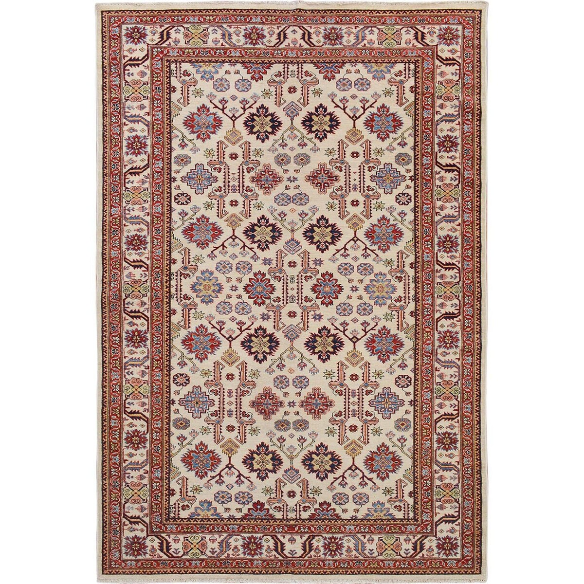 Super Kazak Pure Wool Tribal Design Handmade Rug(6'2"x8'10") - 6'2" x 8'10"