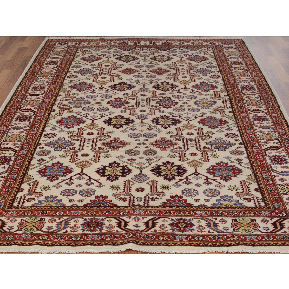 Super Kazak Pure Wool Tribal Design Handmade Rug(6'2"x8'10") - 6'2" x 8'10"